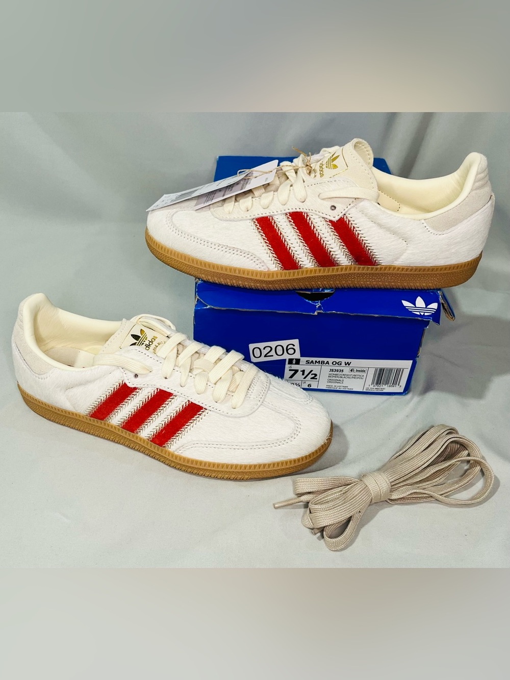 Adidas Samba OG Leather Sneakers - White with Red Stripes